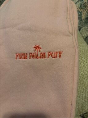 Pink Palm Puff Embroidered Logo Sweatpants - Light Pink